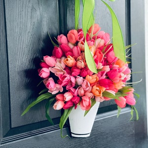 Spring wreath Mother's Day gift wreaths for front door tulips ombre Summer basket image 7