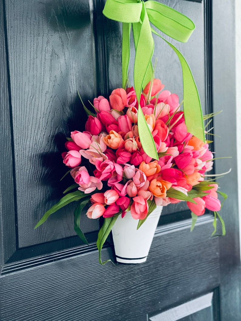 Spring wreath Mother's Day gift wreaths for front door tulips ombre Summer basket image 7