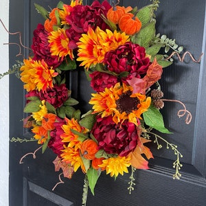 Sunflower Peony Fall Wreath: Thanksgiving Front Door Decor image 4
