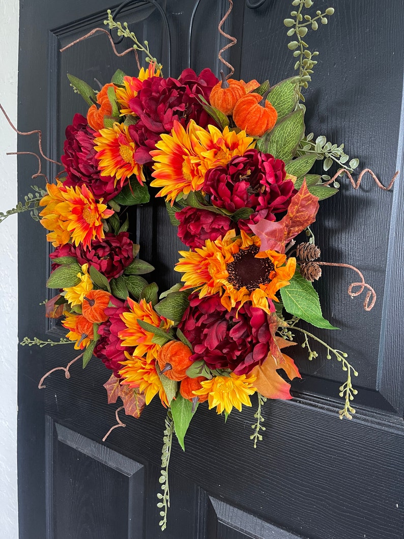 Sunflower Peony Fall Wreath: Thanksgiving Front Door Decor image 4