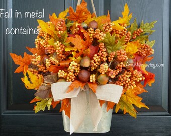 Fall wreath Fall wreaths for front door wreaths fall berry wreaths Autumn decorations Thanksgiving wreaths birch bark vase Halloween wreaths