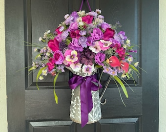 Purple Spring Summer Mother's Day wreaths for front door wreath decorations, All Year Round wreath, 4 Seasons