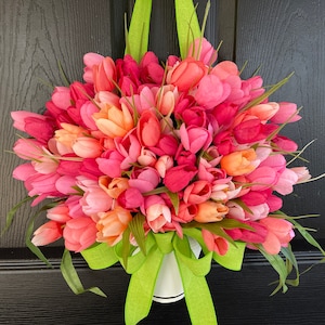 Spring wreath Mother's Day gift wreaths for front door tulips ombre Summer basket image 10