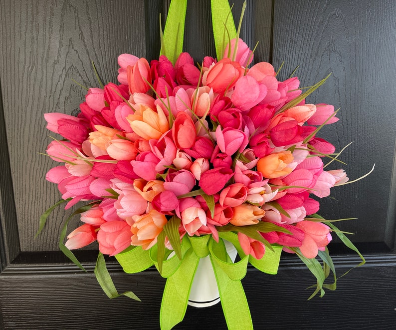 Spring wreath Mother's Day gift wreaths for front door tulips ombre Summer basket image 10