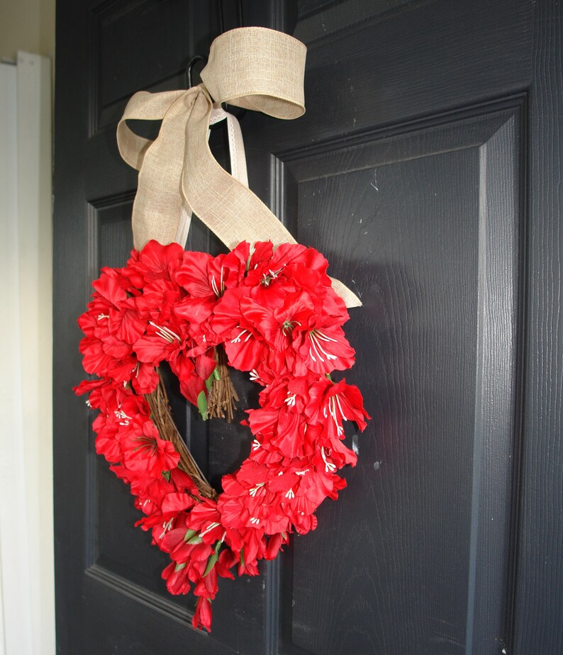 front door decorations Wedding door wreath Spring wreath Mothr/'s Day wreath red heart wreath wreaths floral gifts