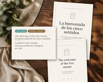 May include: A digital host guide titled The Welcome of the Five Senses, featuring an 8-page A4 PDF document in English and Spanish. The document includes line art of a building entrance and text detailing how to make guests feel at home.