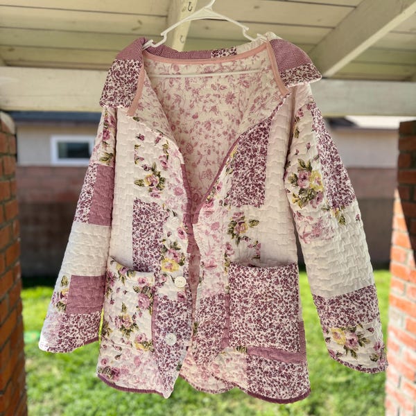 White and Pink Floral Quilted Coat