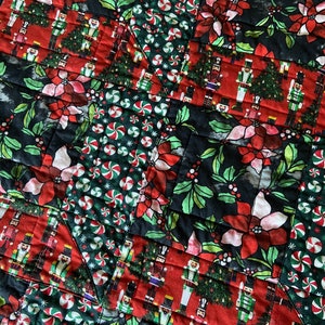 Handmade Dark Christmas Lap Quilt/ Crib Quilt