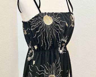 Vestido de tul bordado con sol mágico negro, hecho a mano, talla S/M 8