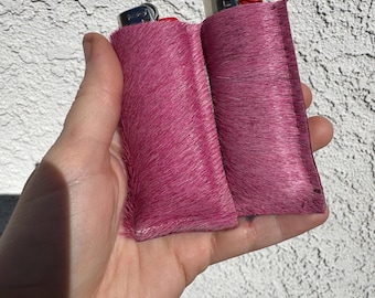 Estuche para encendedor de piel de vaca rosa