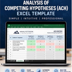 Analysis of Competing Hypotheses (ACH) Excel Template | Intelligence Analysis Tool | Structured Analytic Technique