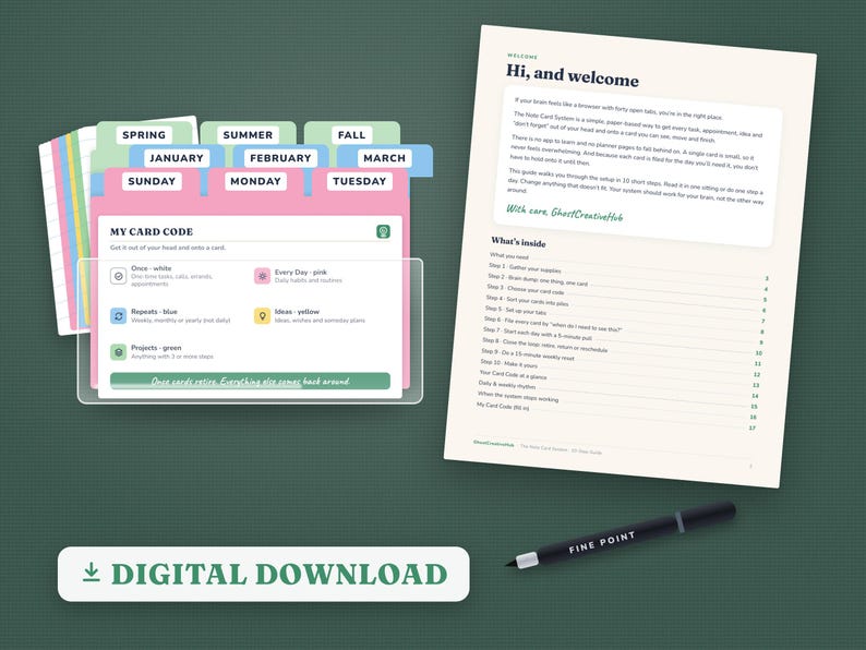 Index Card System Bundle, ADHD Organization Planner, Note Card System ...