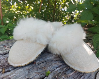 Women's Wool-hemp slip on , re-tired soles, wool cuff, made with a conscious in mind