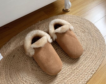 Women's Sheepskin Pancake Slippers, Earthing, Handmade Slippers, Sheepskin Slippers, 100% Wool Slippers, Women's Gift