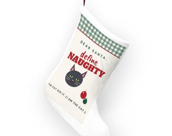 Calcetín navideño divertido para gatos, Querido Papá Noel define lo travieso, Calcetín para mascotas para gatos, Regalo para mamás de gatos, Decoración navideña para gatos negros