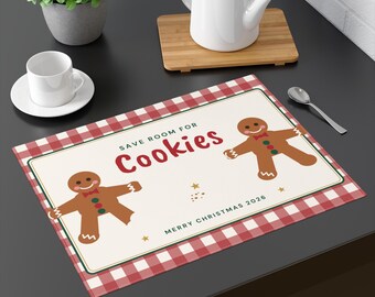 Christmas Placemats, Save Room for Cookies Gingerbread Placemat, Red Gingham Holiday Table Decor, Christmas Dinner Gift