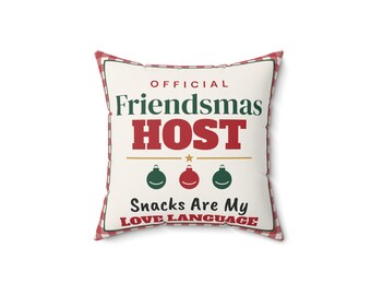 Cojín Friendsmas, Cojín oficial para anfitriones de Friendsmas, Los snacks son mi lenguaje del amor, Regalo para anfitrionas de Navidad, Decoración a cuadros