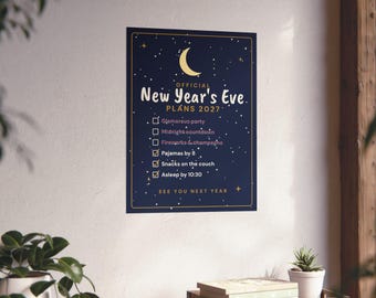 Funny New Years Eve Poster 2027, Official NYE Plans Asleep by 10:30 Print, Introvert Homebody Wall Art, New Year Party Decor Sign