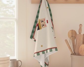 Paño de cocina Cascanueces, Toalla de cocina navideña "Una Navidad muy alegre y un poco loca", Decoración navideña de cuadros verdes, Regalo para anfitrionas