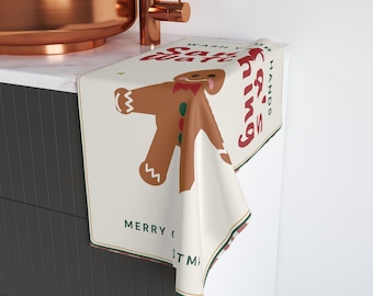 Christmas Hand Towel, Wash Your Hands Santa's Watching, Funny Gingerbread Bathroom Towel, Holiday Bathroom Decor Gift