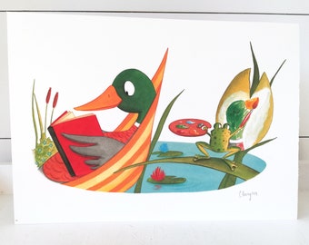 Duck and Frog Hobbies Print | Signed Print | high density inks on high quality cotton rag paper