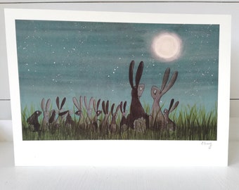 Moon Bunnies | Signed Print | high density inks on high quality cotton rag paper