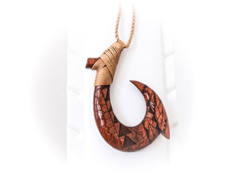 NEW Genuine Koa Wood Hawaiian Jewelry Fish Hook Pendant Choker/Necklace  # 45029 