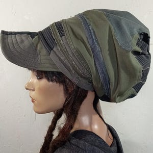 Winter Dreadlock Cap, Recycled Fabric Patchwork, Fleece Lined, One of a Kind