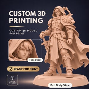 Niestandardowy model postaci 3D do druku 3D, niestandardowy plik STL, miniatura DnD, figurka anime, figurka akcji, rzeźba postaci