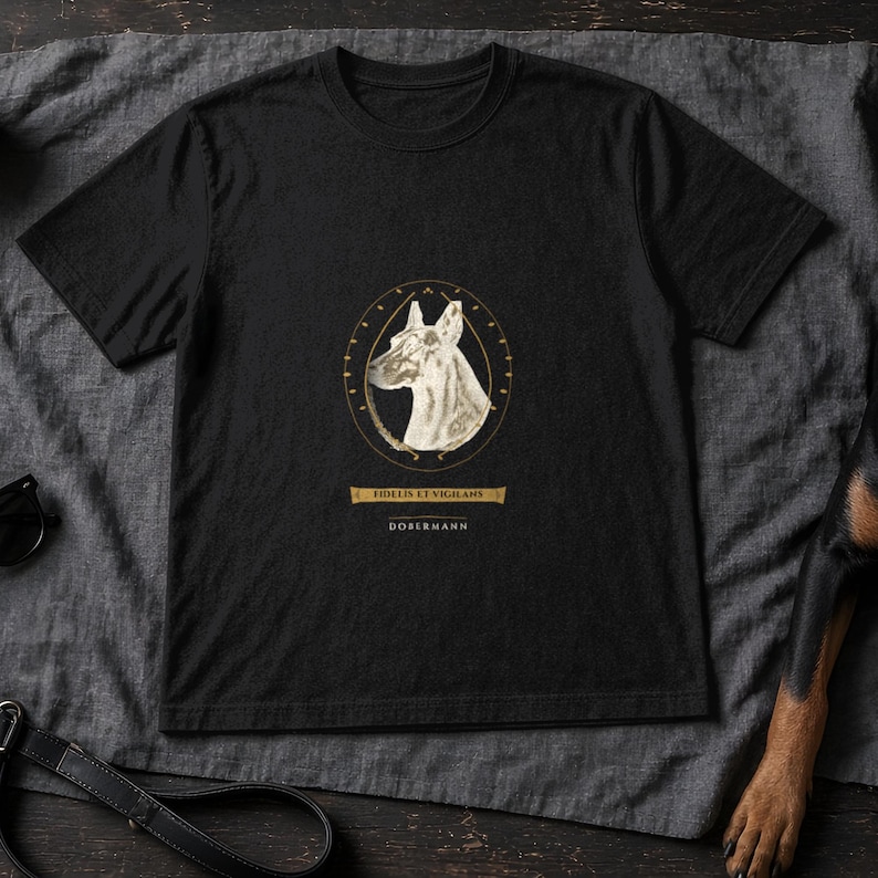 Doberman Shirt Fidelis et Vigilans, Vintage Dobermann Crest Gift for Mom Dad Tee image 1