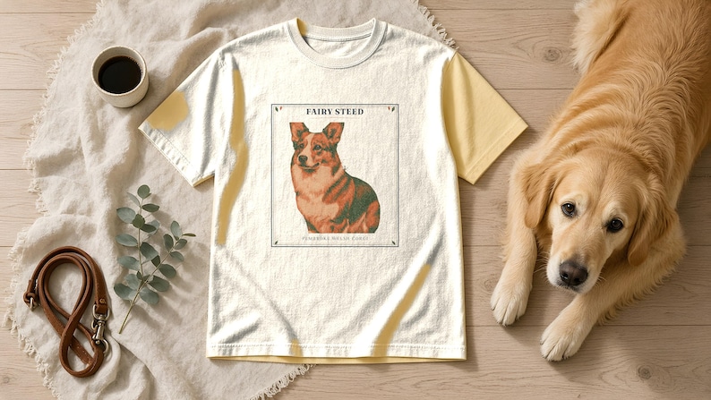 Corgi Shirt Fairy Steed, Pembroke Welsh Corgi Gift for Mom Dad, Vintage Storybook Dog Tee image 2