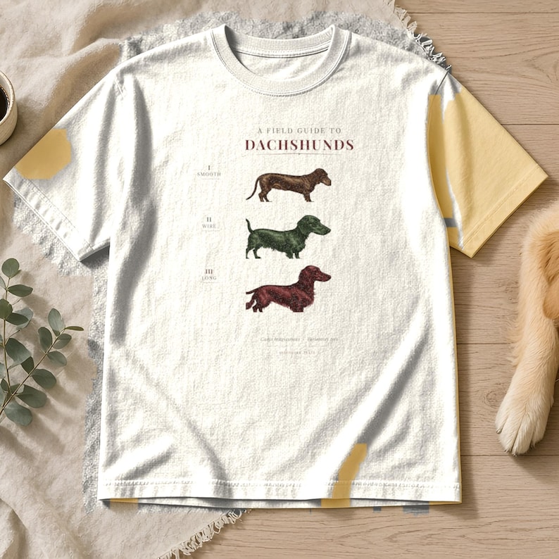 Dachshund Shirt Vintage Field Guide, Doxie Gift for Dachshund Mom or Dad, Wirehaired Longhaired Smooth Wiener Dog Tee image 1