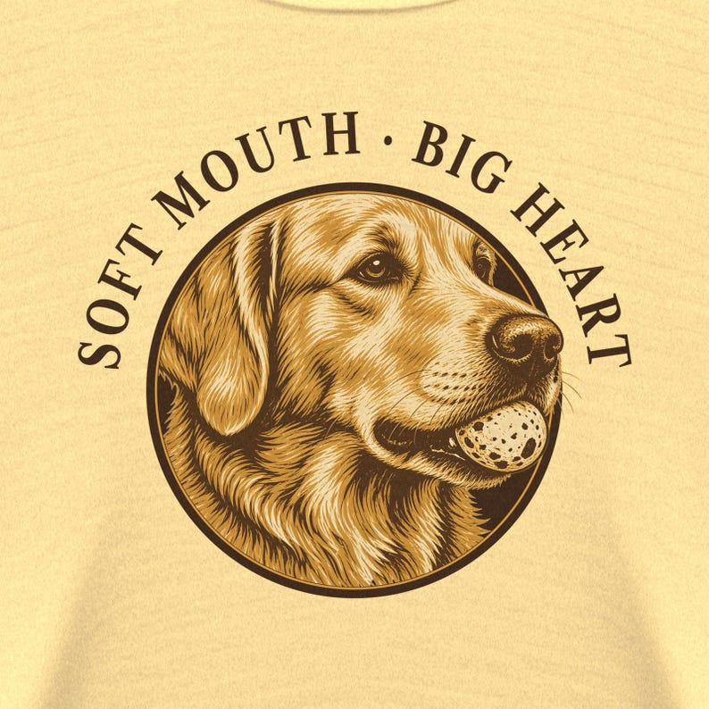 Golden Retriever Shirt, Soft Mouth · Big Heart Linocut Golden Tee, Comfort Colors Butter, Vintage Golden Retriever Mom Dad Gift image 4