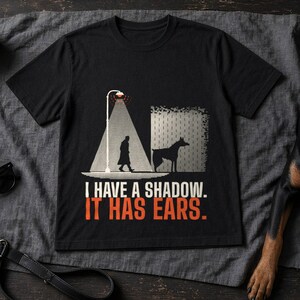 Doberman Shirt, I Have a Shadow It Has Ears Film Noir Doberman Pinscher Tee, Black Comfort Colors, Dobie Mom Dad Gift image 1