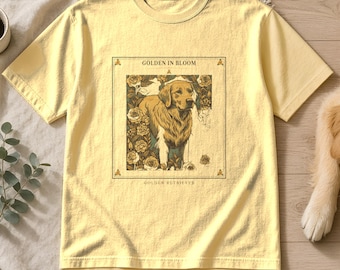 Golden Retriever Shirt Golden in Bloom, Vintage Botanical Golden Gift for Mom Dad Tee