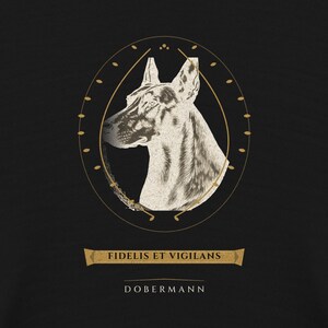 Doberman Shirt Fidelis et Vigilans, Vintage Dobermann Crest Gift for Mom Dad Tee image 4