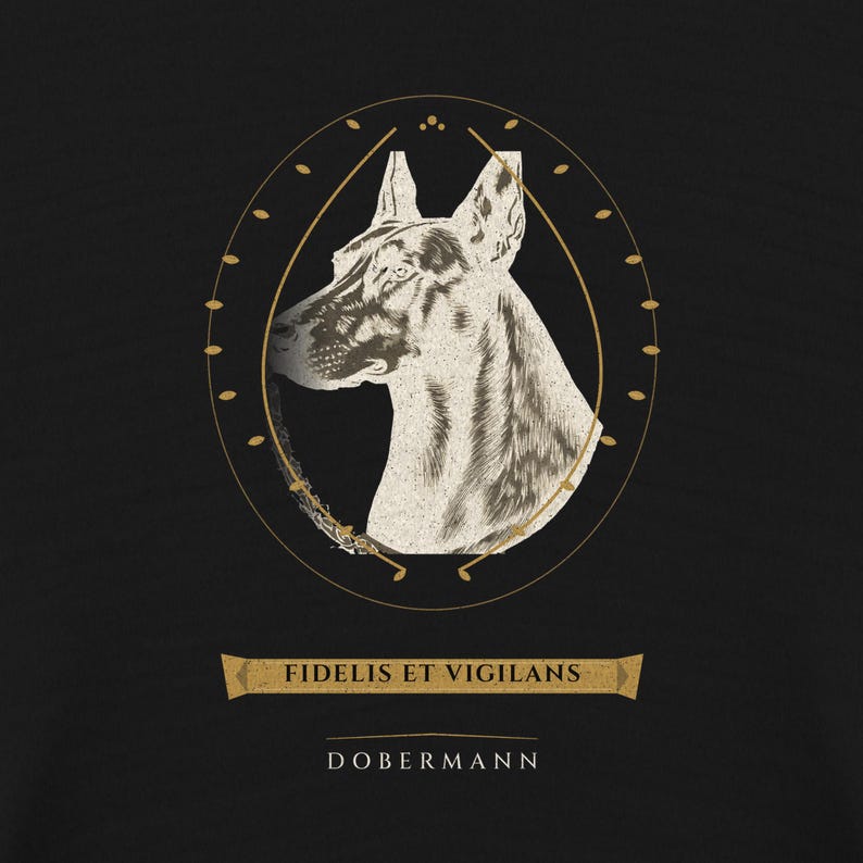 Doberman Shirt Fidelis et Vigilans, Vintage Dobermann Crest Gift for Mom Dad Tee image 4