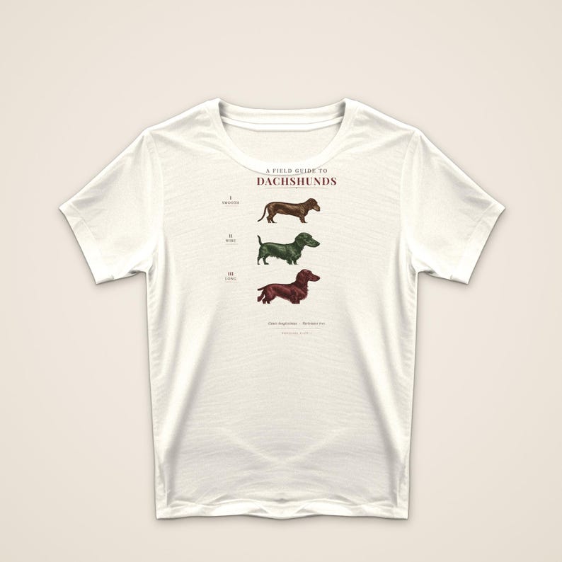 Dachshund Shirt Vintage Field Guide, Doxie Gift for Dachshund Mom or Dad, Wirehaired Longhaired Smooth Wiener Dog Tee image 2