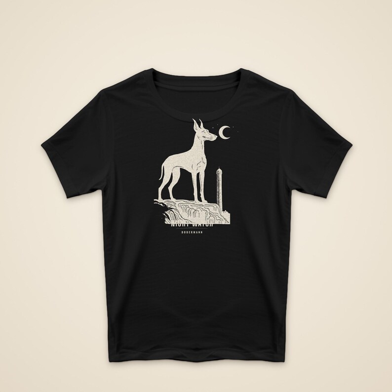 Doberman Shirt Night Watch, Vintage Dobermann Tee, Doberman Gift for Mom or Dad, Watchtower Dog Owner Shirt image 3