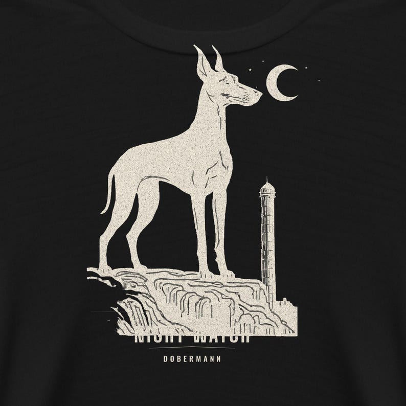 Doberman Shirt Night Watch, Vintage Dobermann Tee, Doberman Gift for Mom or Dad, Watchtower Dog Owner Shirt image 4