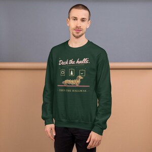 Dachshund Christmas Sweatshirt, Deck the Halls Then the Hallway Doxie Crewneck, Wiener Dog Holiday Gift for Dachshund Mom or Dad image 3