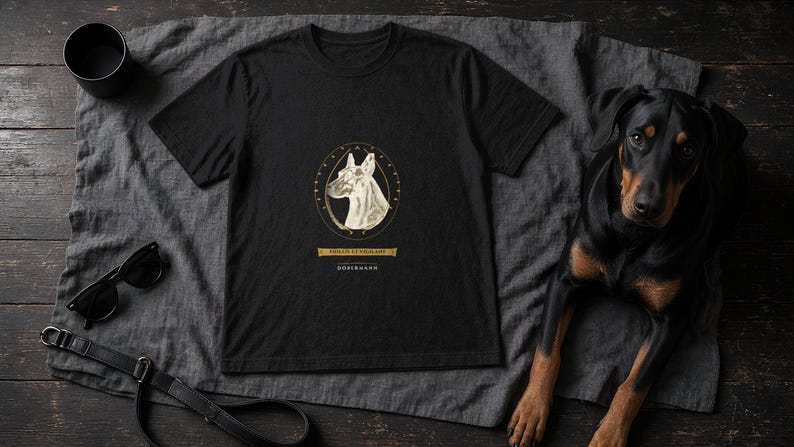 Doberman Shirt Fidelis et Vigilans, Vintage Dobermann Crest Gift for Mom Dad Tee image 2