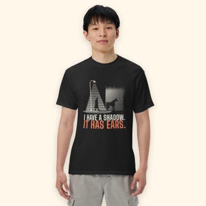 Doberman Shirt, I Have a Shadow It Has Ears Film Noir Doberman Pinscher Tee, Black Comfort Colors, Dobie Mom Dad Gift image 3