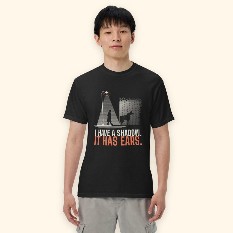 Doberman Shirt, I Have a Shadow It Has Ears Film Noir Doberman Pinscher Tee, Black Comfort Colors, Dobie Mom Dad Gift image 3