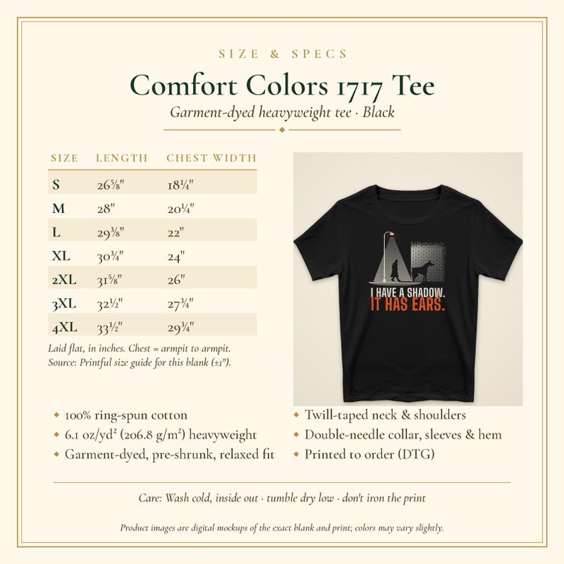 Doberman Shirt, I Have a Shadow It Has Ears Film Noir Doberman Pinscher Tee, Black Comfort Colors, Dobie Mom Dad Gift image 5