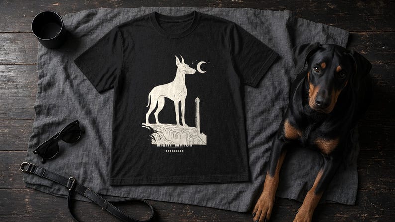 Doberman Shirt Night Watch, Vintage Dobermann Tee, Doberman Gift for Mom or Dad, Watchtower Dog Owner Shirt image 2