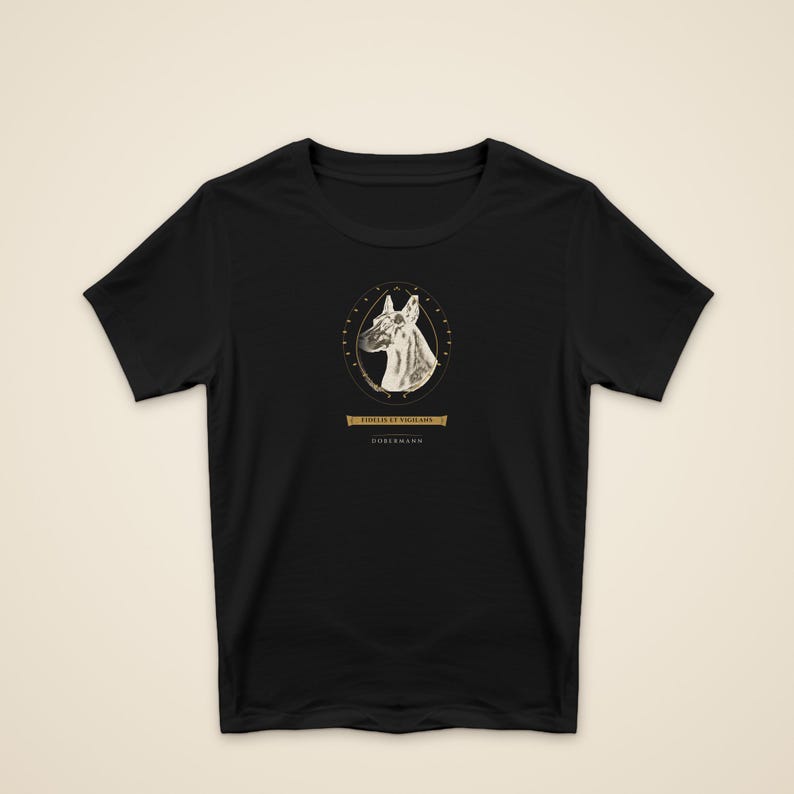 Doberman Shirt Fidelis et Vigilans, Vintage Dobermann Crest Gift for Mom Dad Tee image 3