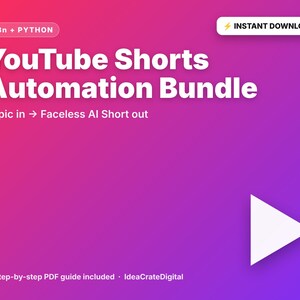 Pacote de Automação para Vídeos Curtos do YouTube, Gerador de Vídeos Sem Rosto com IA, Fluxo de Trabalho n8n + Script Python, Upload Automático de Vídeos Curtos (Download Digital)
