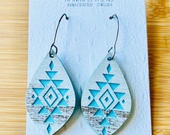 Aztec print engraved acrylic earrings