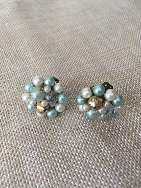 Aquamarine and Pearl Wired Earrings Made in Japan - image 6